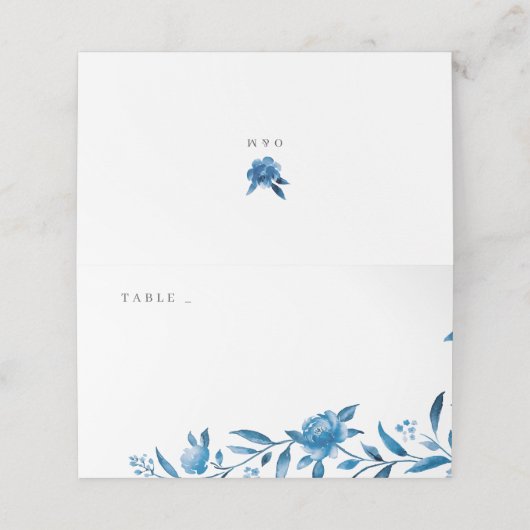 Blauer und weiße Aquarellfarben Hochzeitsfeiern Pl Platzkarte (Außenseite Aufgefaltet)
