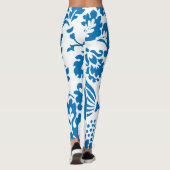 Blauer und weiße Blütendrucke Leggings (Rückseite)