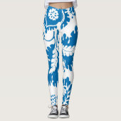 Blauer und weiße Blütendrucke Leggings (Vorderseite)