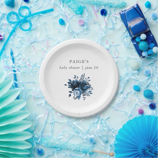 Blauer und weiße Blütendusche Pappteller (Party)