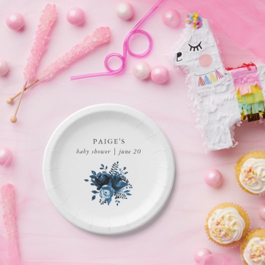 Blauer und weiße Blütendusche Pappteller (Party)