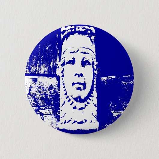 Blauer und Weiße Frauengesicht Button (Vorderseite)