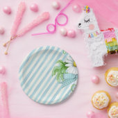 Blauer und weiße Streifen Pappteller (Party)