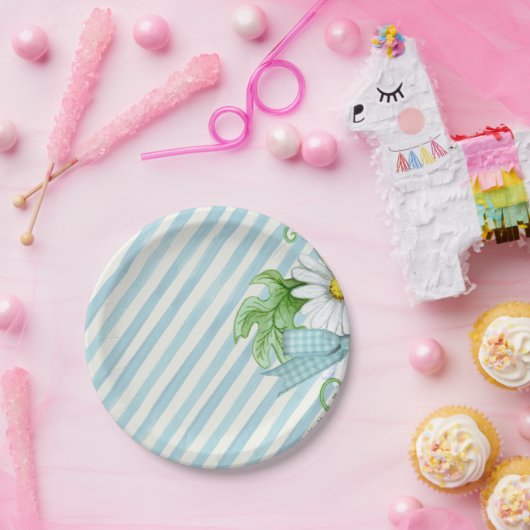 Blauer und weiße Streifen Pappteller (Party)