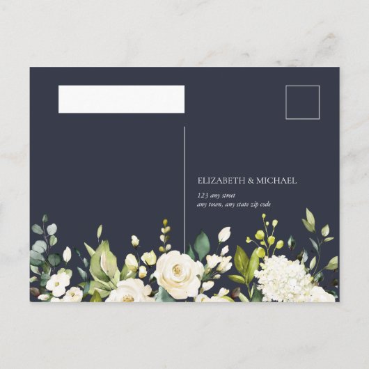 Blauer und weiße Wasserfarbe Blumentropfen Kein Me Einladungspostkarte (Rückseite)