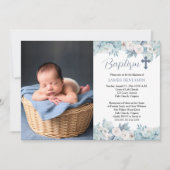 Blauer und weiße Wasserfarben Blütenjunge Foto Tau Einladung (Vorderseite)