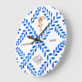 Blauer und weißer Affe Elefant Individuelle Name d Große Wanduhr (Winkel)