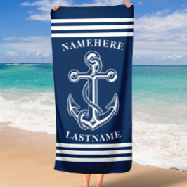 Blauer und weißer Anker mit Individuelle Name "Rop Strandtuch