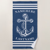 Blauer und weißer Anker mit Individuelle Name "Rop Strandtuch (Vorderseite)