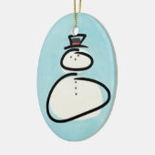 Blauer und weißer Aquarell-Schneemann mit Keramik Ornament (Links)