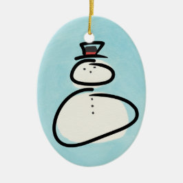 Blauer und weißer Aquarell-Schneemann mit Keramik Ornament