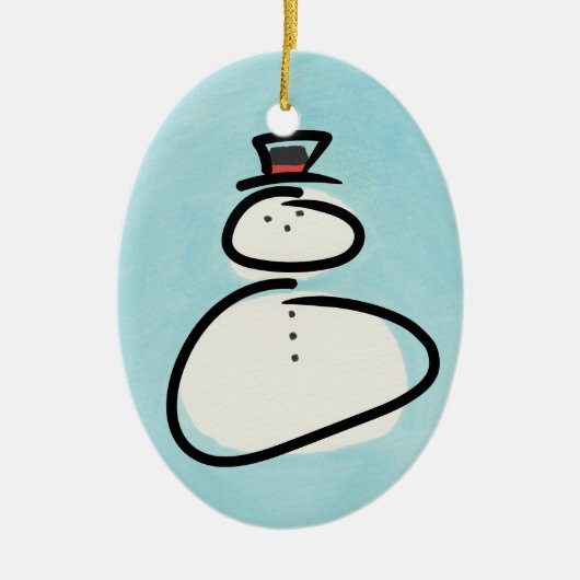 Blauer und weißer Aquarell-Schneemann mit Keramik Ornament (Vorne)