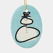 Blauer und weißer Aquarell-Schneemann mit Keramik Ornament (Hinten)