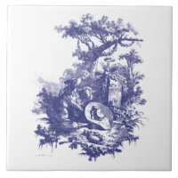 Blauer und weißer Barock Rokoko Dog & Sheep Landsc