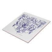 Blauer und weißer Barock Rokoko Venus & Swans Fliese (Seite)