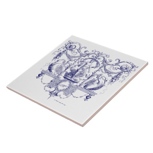 Blauer und weißer Barock Rokoko Venus & Swans Fliese (Seite)