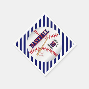 Blauer und weißer Baseball-Geburtstag   Serviette