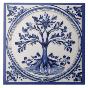 Blauer und Weißer Baum Ländliche Natur Land Fliese