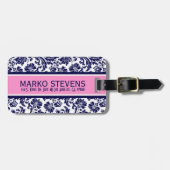 Blauer und weißer Blumendach, rosa Akzente 3 Gepäckanhänger (Vorderseite horizontal)