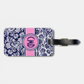 Blauer und weißer Blumendach, rosa Akzente 3 Gepäckanhänger (Rückseite horizontal)