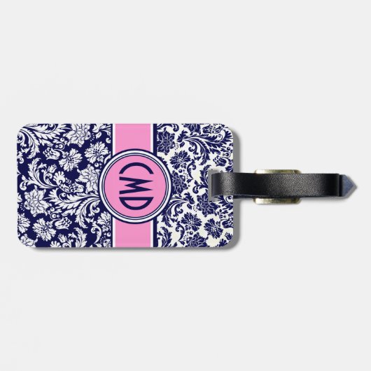 Blauer und weißer Blumendach, rosa Akzente 3 Gepäckanhänger (Rückseite horizontal)