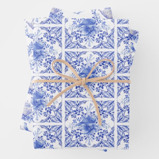 Blauer und weißer Blumenkohl mit Birnen Geschenkpapier Set (Beispiel)