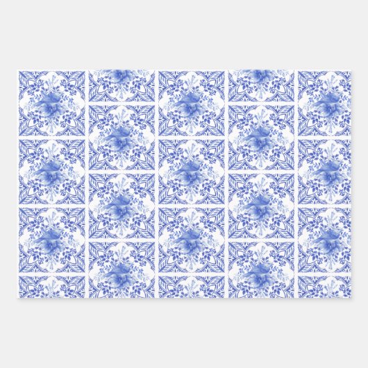 Blauer und weißer Blumenkohl mit Birnen Geschenkpapier Set (Vorderseite)