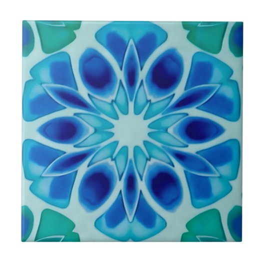 blauer und weißer Blumenmuster Fliese (Vorderseite)