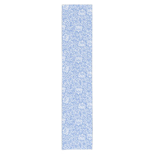 Blauer und weißer BlumenTudor Damast-Vintage Art Kurzer Tischläufer