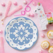 Blauer und weißer Blumenzack Papierplatte Pappteller (Party)