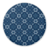 Blauer und weißer Blütenbauknopf - Keramik Keramikknauf (Vorderseite)