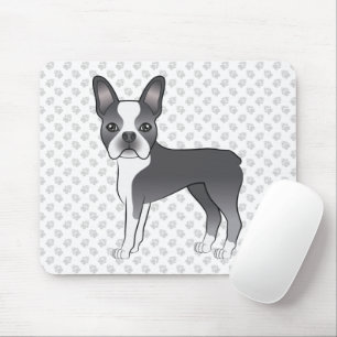 Blauer und weißer Boston-Terrier-Cartoon-Hund und Mousepad