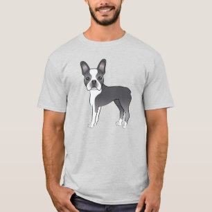 Blauer und weißer Boston Terrier Süßer Cartoon-Hun T-Shirt