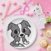 blauer und weißer Cartoon des Grenzcollien Pappteller (Party)