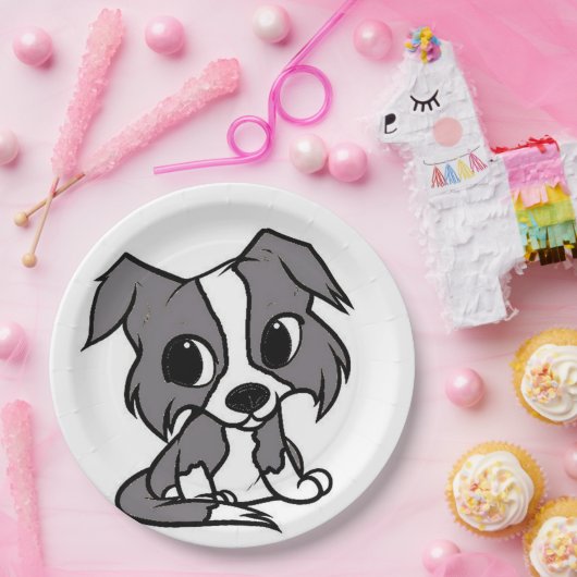 blauer und weißer Cartoon des Grenzcollien Pappteller (Party)