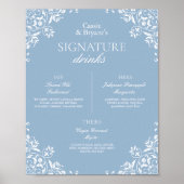 Blauer und weißer Chic Hochzeitssignaturgetränke Poster (Vorne)