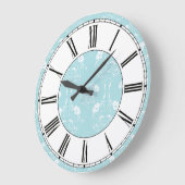 Blauer und weißer Damast-Blumenmuster Große Wanduhr (Winkel)