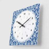 Blauer und weißer Damast Quadratische Wanduhr (Winkel)
