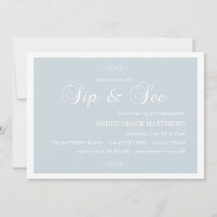 Blauer und weißer Damast Sip und Einladung sehen