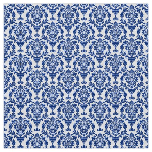 blauer und weißer Damaststoff. Stoff (Muster)