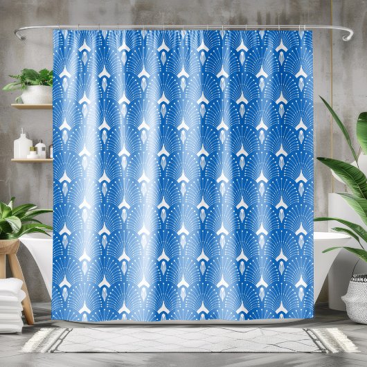 Blauer und weißer Deko - nahtloses Muster Duschvorhang