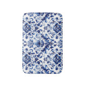 Blauer und weißer Delft-Stil Blumenmuster Badematte (Vorderseite Vertikal)