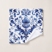 Blauer und weißer Delft-Stil Blumenmuster Badhandtuch Set (Waschlappen)