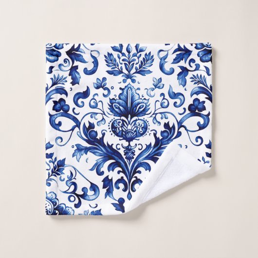 Blauer und weißer Delft-Stil Blumenmuster Badhandtuch Set (Waschlappen)