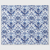 Blauer und weißer Delft-Stil Blumenmuster Geschenkpapier (Flach)