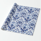 Blauer und weißer Delft-Stil Blumenmuster Geschenkpapier (Ungerollt)