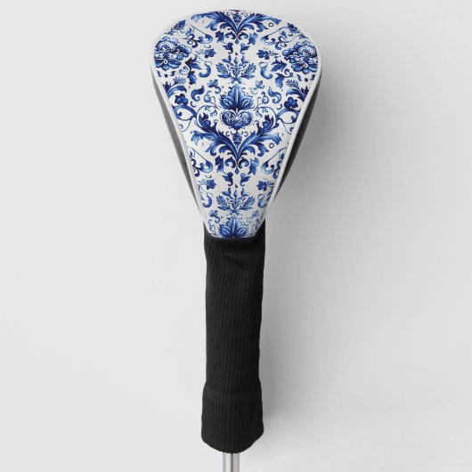 Blauer und weißer Delft-Stil Blumenmuster Golf Headcover (Vorderseite)