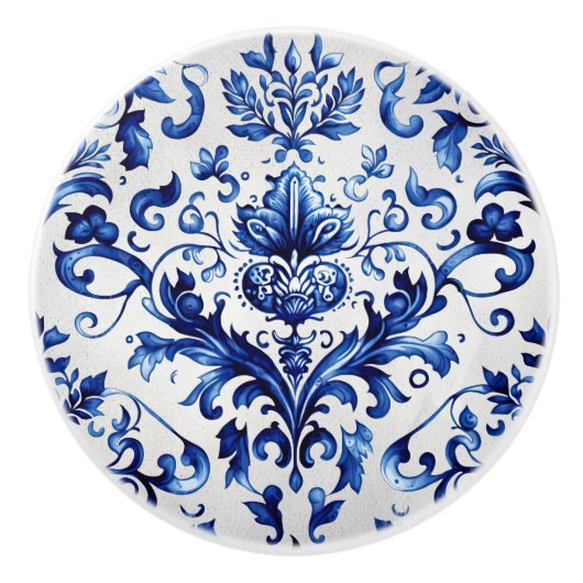 Blauer und weißer Delft-Stil Blumenmuster Keramikknauf (Vorderseite)