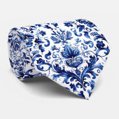 Blauer und weißer Delft-Stil Blumenmuster Krawatte (Gerollt)