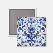Blauer und weißer Delft-Stil Blumenmuster Magnet (Vorderseite/Rückseite)